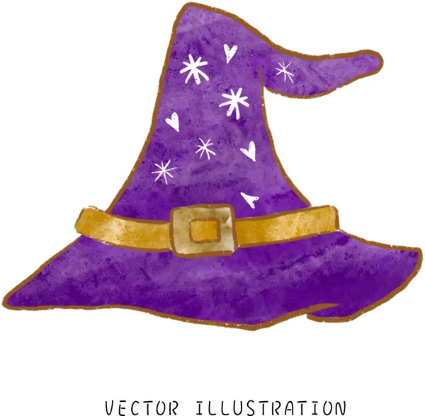 かわいい紫色の魔女の帽子と魅惑的なハロウィンマジックを水彩スタイルでお楽しみください陽気でお祝いのハロウィーンの精神を かわいい紫色の魔女の帽子のこの魅惑的な水彩イラストで受け入れます 季節のデザイン 魔法と気まぐれなに最適です — ストック写真