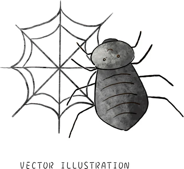 Leuke Halloween Spin Klampt Zich Vast Aan Een Spinnenweb Aquarelstijl — Stockfoto