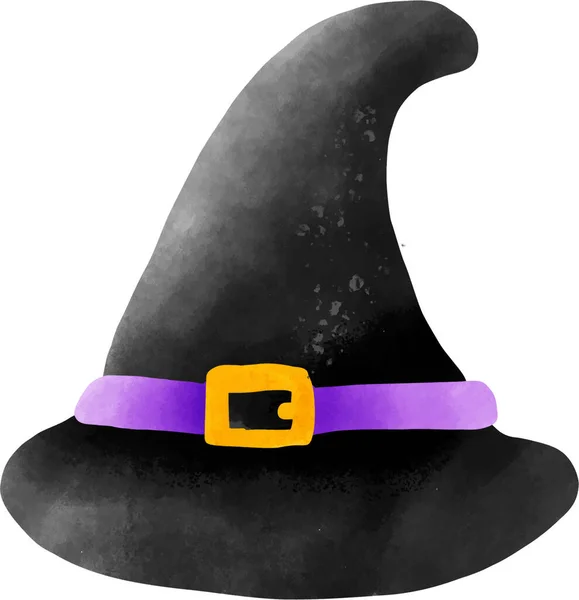Enchanted Watercolor Halloween Art Mysterious Black Witch Hat Spellbinding Magic — Stock Photo, Image
