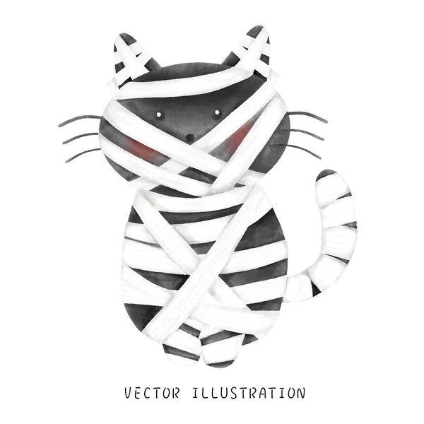 Akvarel Umění Šťastné Kočky Strašidelné Mumie Šaty Slavnostní Sváteční Oslavu — Stockový vektor