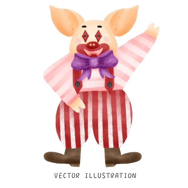 Verspieltes Schwein Halloween Clown Kostüm Süßes Oder Saures Mit Einem — Stockvektor