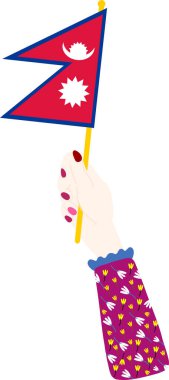 Nepal bayrağını tutan el.