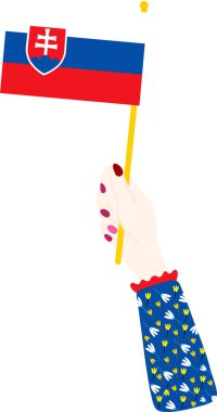 Slovakya bayrağı ve beyaz arka planlı el