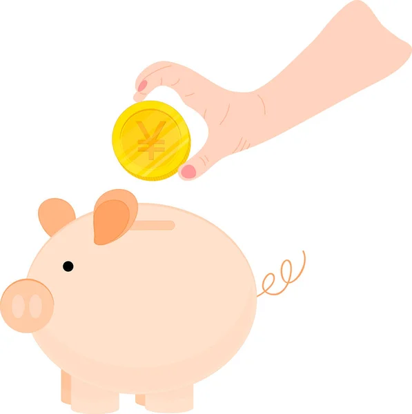 Hand Munt Aanbrengend Piggy Bank — Stockvector