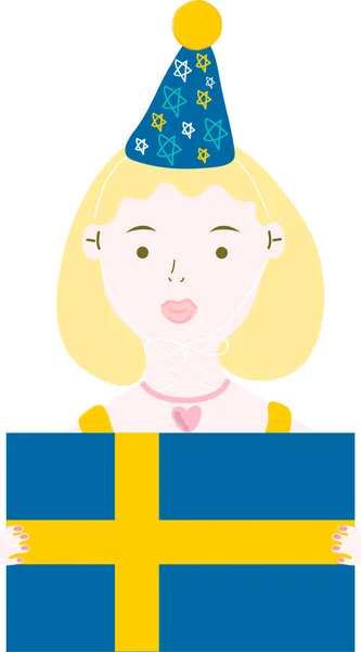 Roztomilá Dívka Držící Vlajku Švédska — Stockový vektor