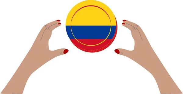 Mão Com Uma Bandeira Colômbia — Vetor de Stock