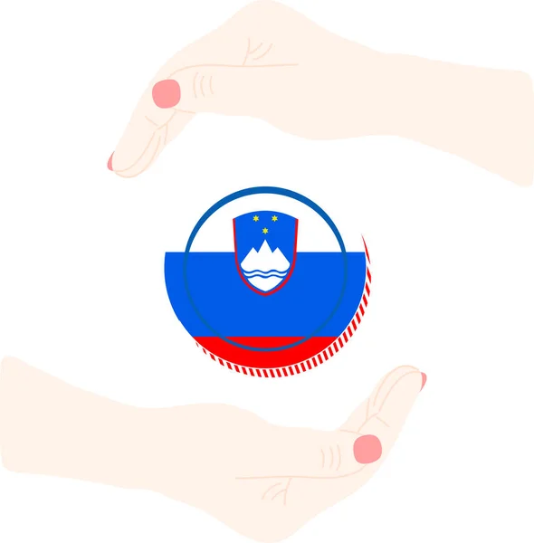 Bandera Slovenia Manos Humanas Ilustración Vectorial — Vector de stock