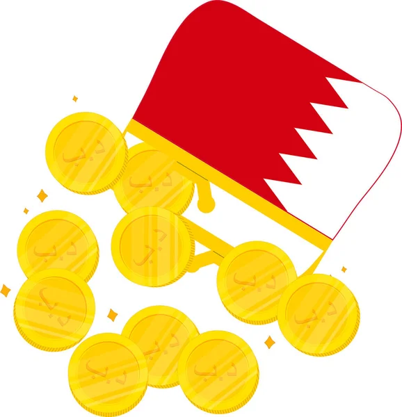 Золотые Монеты Бахрейнского Флага Карикатурные Векторные Иллюстрации Изолированы Белом Дизайн — стоковый вектор