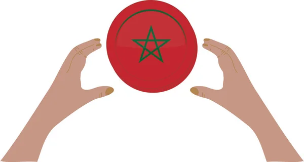 Hand Hält Marokkanischen Fußball Marokkanische Nationalflagge — Stockvektor