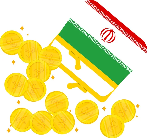 Wyciągnięta Ręka Flagi Irańskiej Wyciągnięta Ręka Riala Irańskiego — Wektor stockowy