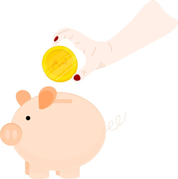 Mão Segurando Banco Porquinho Com Moeda Ouro —  Vetores de Stock