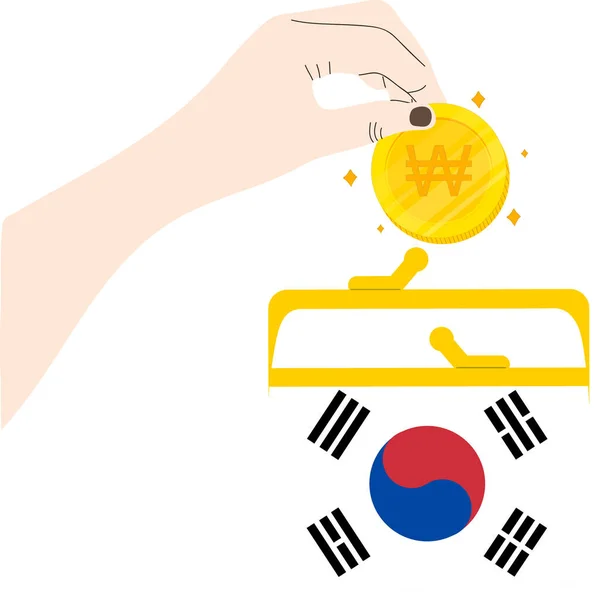 South Korean Flag Hand Drawn South Korean Won — Stock Vector