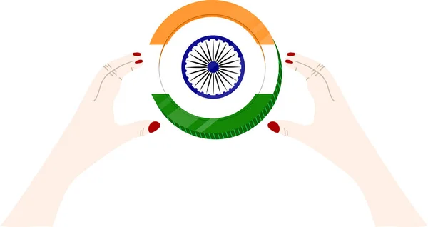 Mano Sosteniendo Bandera India Diseño Del Concepto Del Día Independencia — Vector de stock