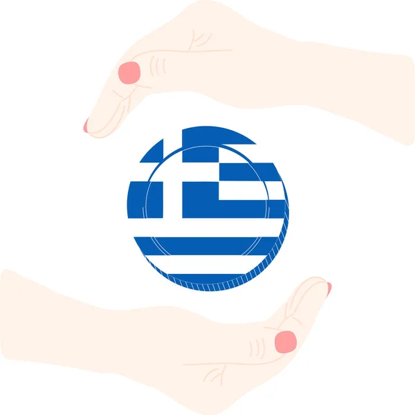 手拿着希腊国旗 — 图库矢量图片