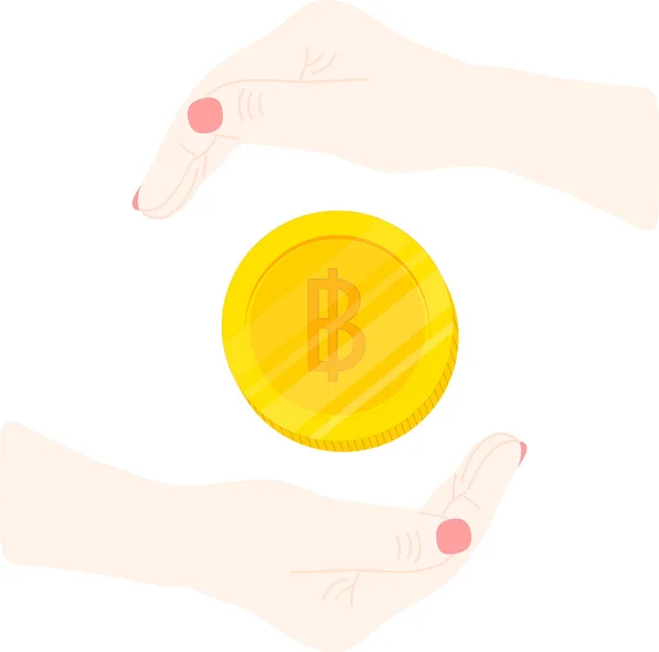 Mão Com Bitcoins Isolado Fundo Branco Ilustração Vetorial — Vetor de Stock