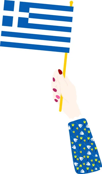 Hand Met Een Nationale Vlag Van Griekenland — Stockvector