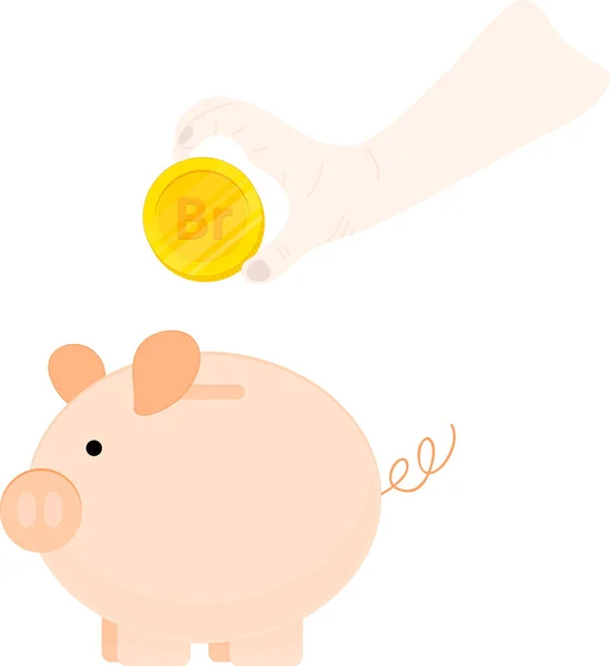 Hand Coin Piggy — Stock Vector