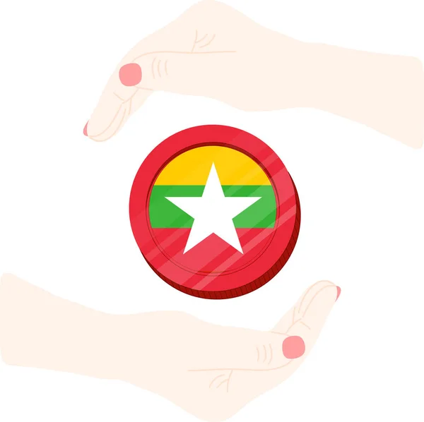 Myanmar Flag Hand Drawn Myanma Kyat Hand Drawn — Stock Vector