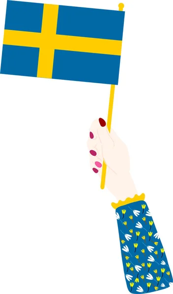 Bandeira Sueca Com Mão —  Vetores de Stock