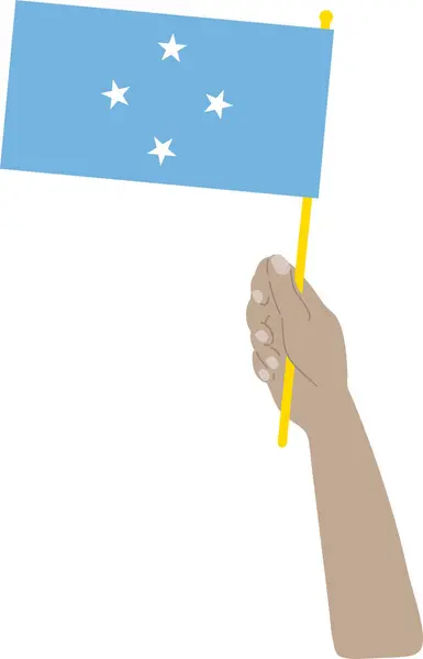 Hand Met Een Vlag Van Micronesia Vectorillustratie — Stockvector