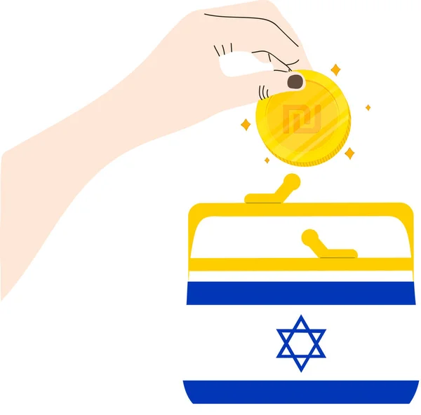 Israel Flagga Handen Dragen Israel Nya Sheqel Handen Dragen — Stock vektor
