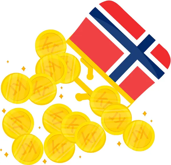 Флаг Норвегии Золотые Монеты Падающие Монеты Изолированные Белом — стоковый вектор