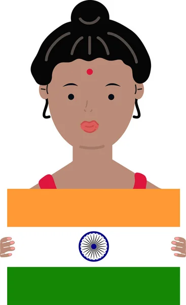 Иллюстрация Индийской Женщины Флагом Индии Белом Фоне Векторная Иллюстрация — стоковый вектор
