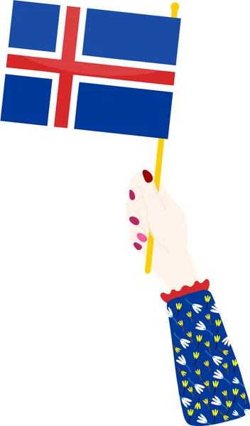 Mão Segurando Uma Bandeira Islândia —  Vetores de Stock