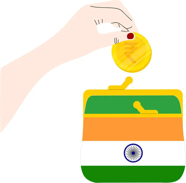 Moneda India Con Bandera India — Vector de stock