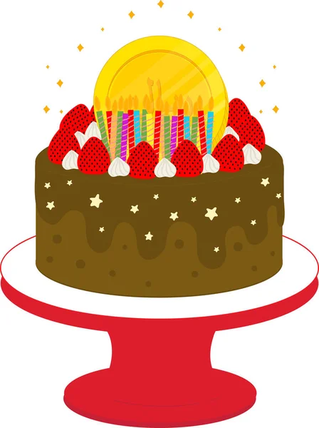 Delicioso Pastel Cumpleaños Con Velas Vector Ilustración Diseño — Vector de stock