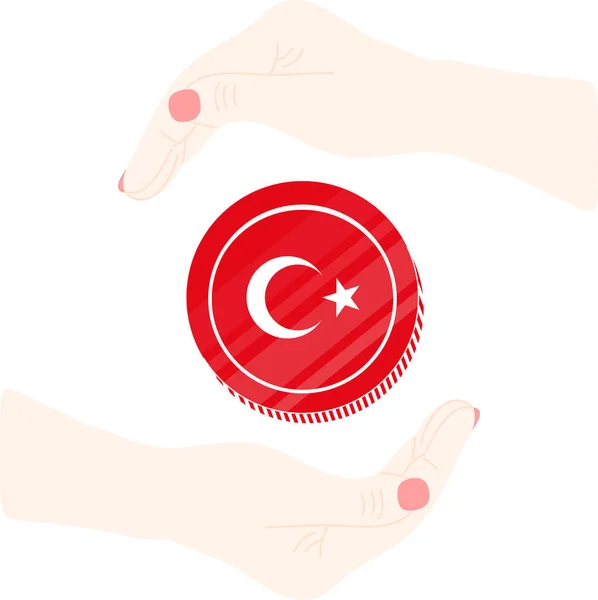 手にトルコ国旗を握っている手 — ストックベクタ