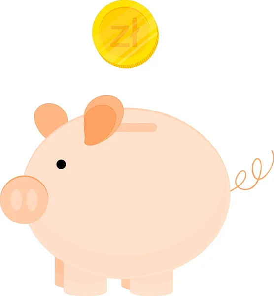 Piggy Bank Gold Coin Coins Cartoon Style — Stock Vector