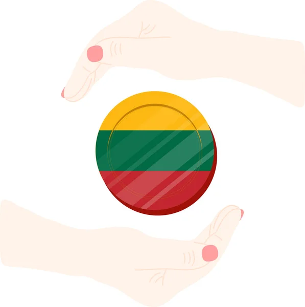 Hand Mit Flagge Litauens Isoliert Auf Weiß Abbildung — Stockvektor