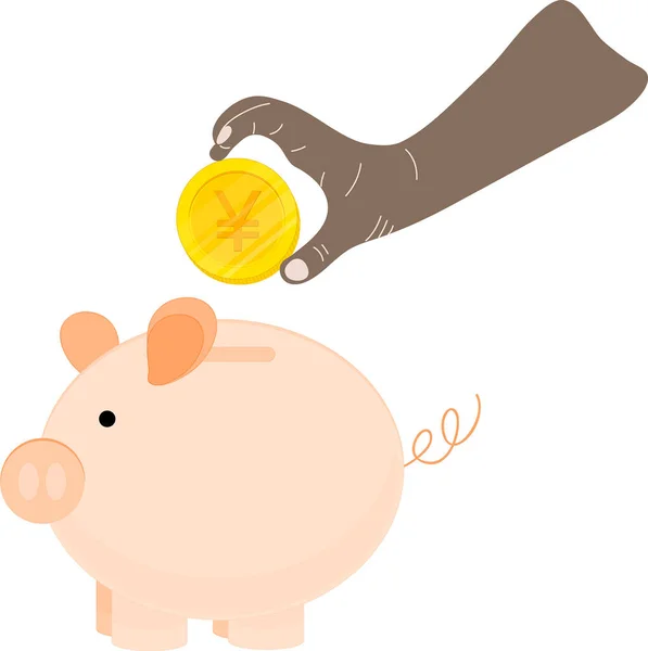 Vector Flat Illustration Piggy Bank Coin Hand Isolated White Background — Stock Vector