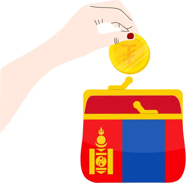 Bandera Mongolia Dibujada Mano Mongolia Tugrik Oro Dibujado Mano — Vector de stock