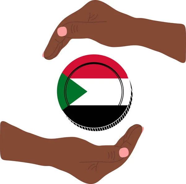 Bandeira País Sudan Mão Humana Segurando Uma Bandeira Ilustração Vetorial — Vetor de Stock