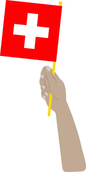 Χέρι Κρατώντας Σημαία Ελβετίας Λευκό Φόντο — Διανυσματικό Αρχείο