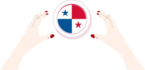白い丸いボールのパナマの旗を持つ女性 — ストックベクタ
