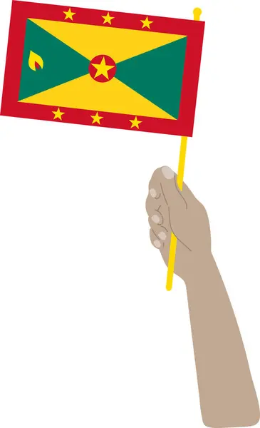 Grenada Flagge Und Hand Auf Weißem Hintergrund Vektorillustration — Stockvektor
