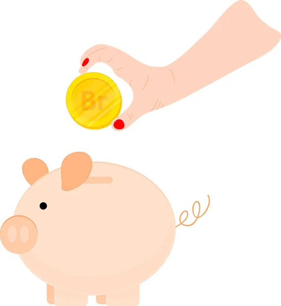 Hand Putting Coin Piggy Bank Saving Money — Stock Vector