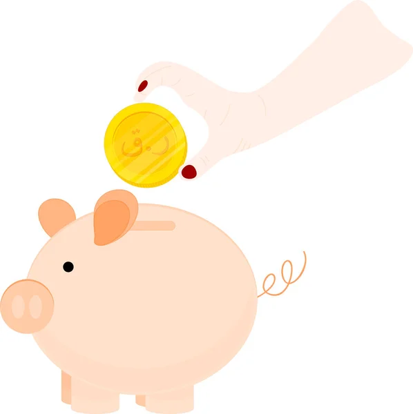 Piggy Con Moneta Illustrazione Vettoriale Piggy — Vettoriale Stock