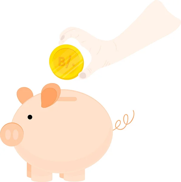 Hand Munt Ingebruikneming Piggy Bank — Stockvector