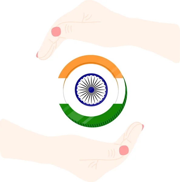 Bandera India Con Mano Sobre Fondo Blanco — Vector de stock