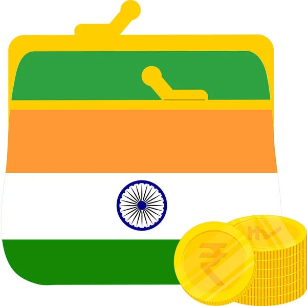 Moneda India Bandera Rupia India Vector — Vector de stock