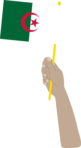 Vektorillustration Einer Algerischen Flagge Mit Einer Hand Auf Dem Transparenten — Stockvektor