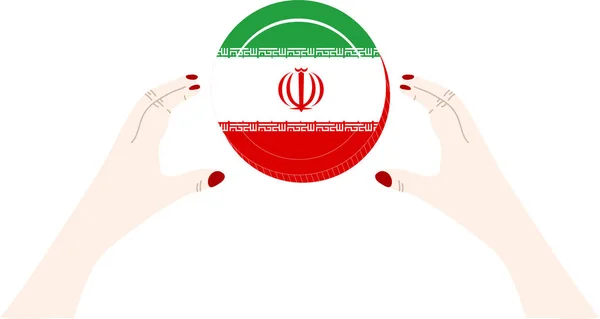 Wyciągnięta Ręka Flagi Irańskiej Wyciągnięta Ręka Riala Irańskiego — Wektor stockowy