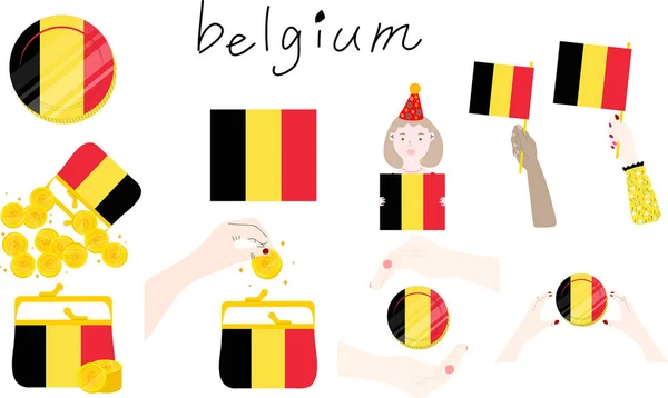 Belgium Flag Various Objects — Stock Vector