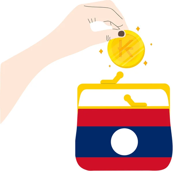 Mano Con Moneda Con Bandera Laos — Vector de stock