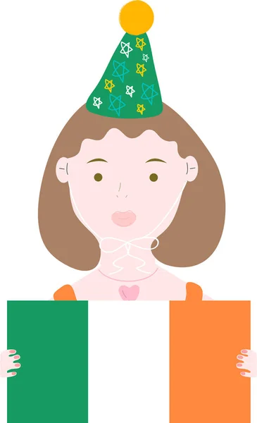 Flicka Med Irländsk Flagga — Stock vektor