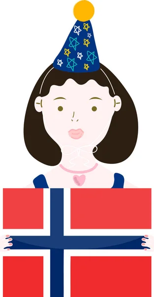 Personaje Dibujos Animados Mujer Con Bandera Nacional — Archivo Imágenes Vectoriales